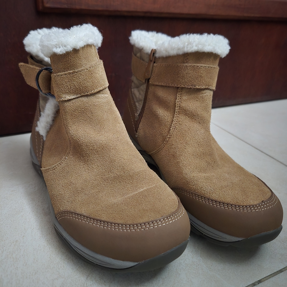 Easy Spirit Tan Suede Faux-Fur Ankle Boots